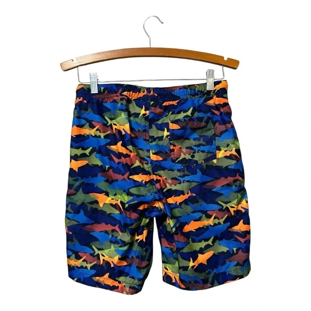 Lands End Boys Swim Trunks Size 14-16 XL Fish Print Swim Pool Vacation